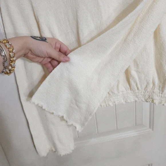 Madewell Womens Top Smocked Bell Sleeve Cream Knit Elastic Waist Blouse Size S - Picture 5 of 7